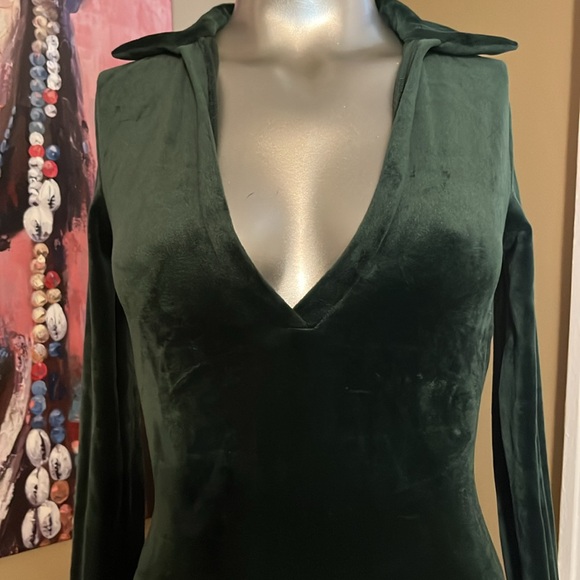 Fashion Nova velour mini dress collared velvet like size xs green sleeves long - Picture 4 of 9